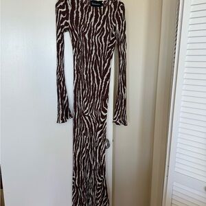 Realisation Par Brown Zebra Print Long Sleeve Dress